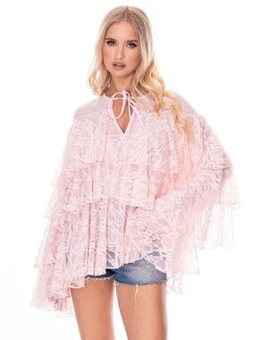 Galita Blush Pink Lace Ruffle Blouse With Studs